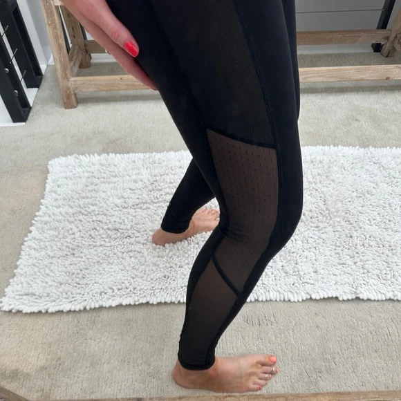 Lululemon Black Bodycon Mesh Detail High-Rise Leggings | Size 6 - Picture 6 of 15